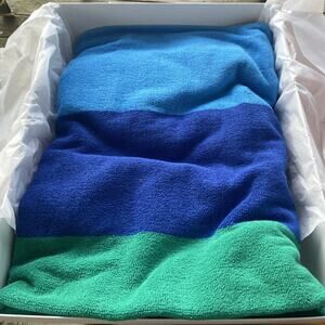 Lands End Beach Towel 73" x 34” Rugby Striped Blue Green